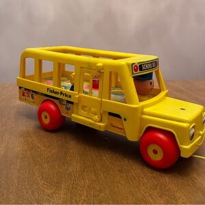 Fisher-Price Vintage Bright Yellow School Bus with Red Wheels